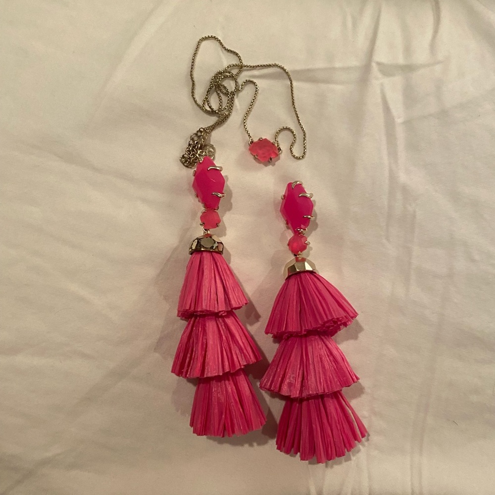 Kendra Scott Raffia Earrings and Matching Necklace.